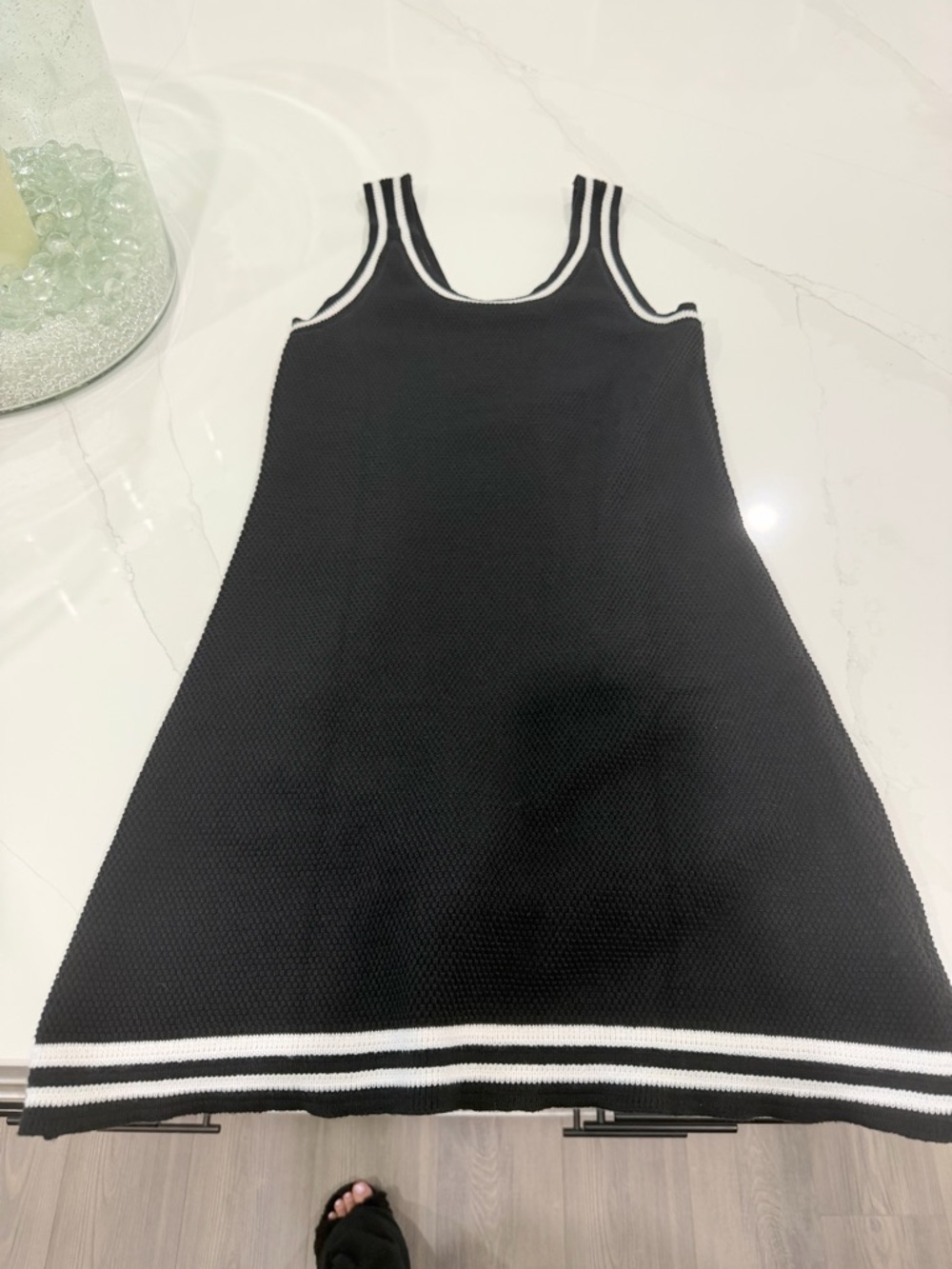 Black Knit Mini Dress with White Trim